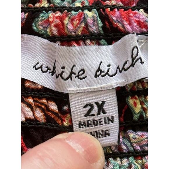 White Birch 2X Boho Floral Halter Wide-Leg Jumpsuit Smocked Bust, Built-In Bra - Picture 7 of 9